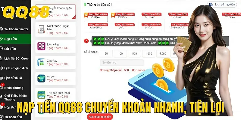Giao dịch nạp tiền QQ88 chuyển khoản đơn giản