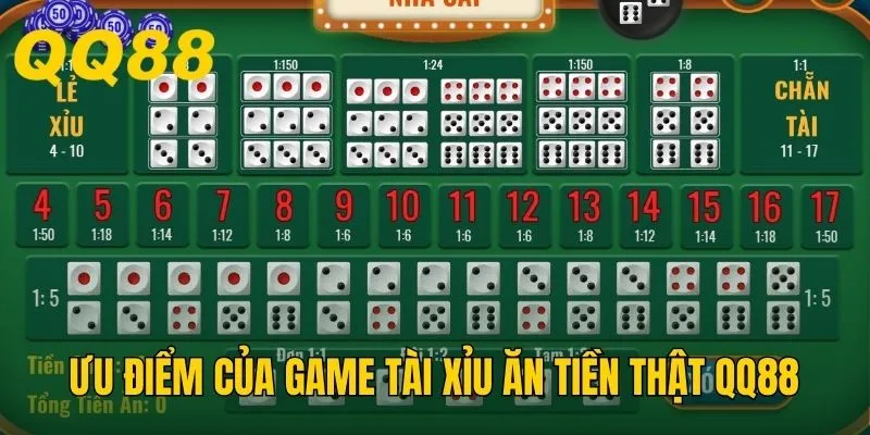 Ưu điểm của game tài xỉu ăn tiền thật QQ88